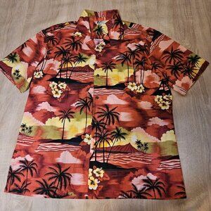 Aloha Republic Mens Size Xl Red Hawaiian Camp Shirt Cruise Wear  Palm Trees